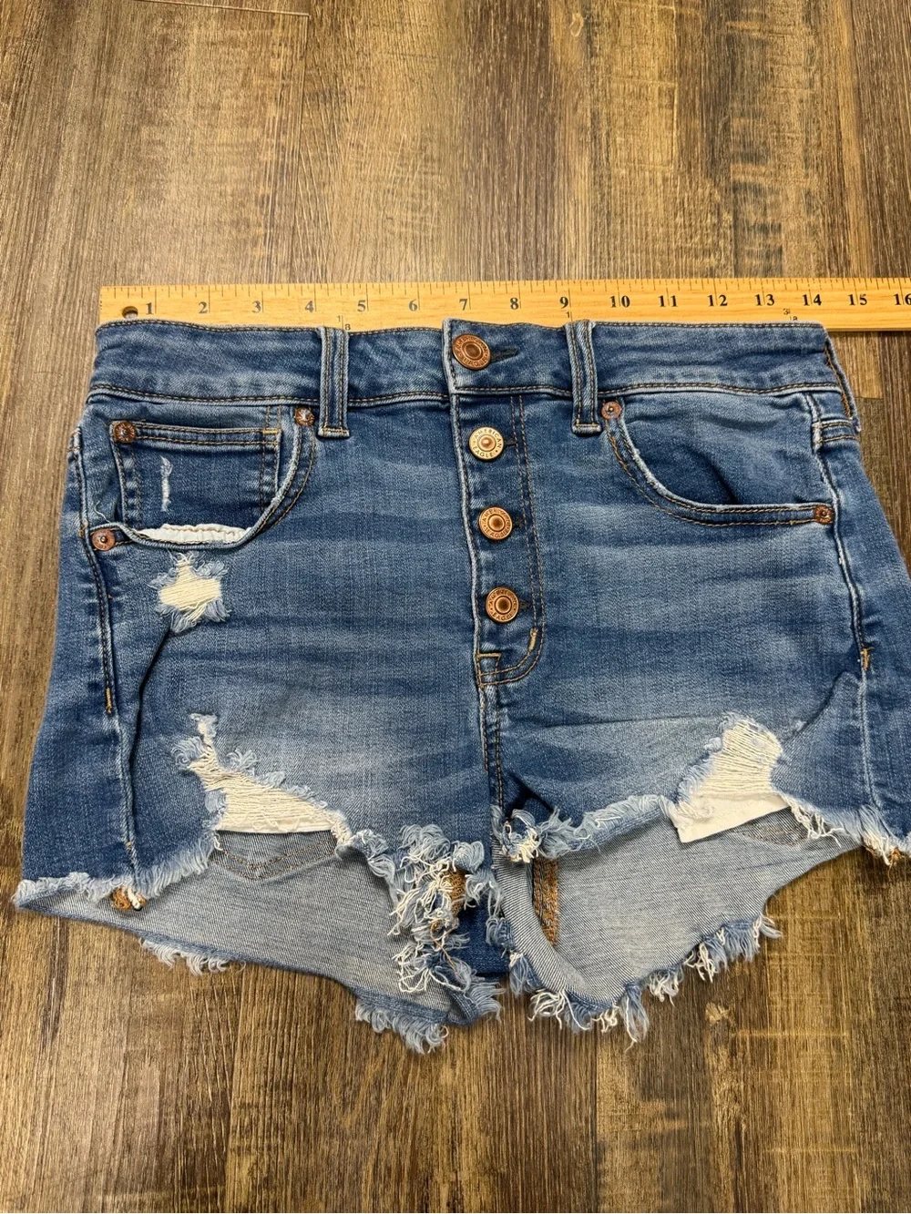 American Eagle Outfitters Blue Distressed High-Rise Denim Shorts Buttonfly